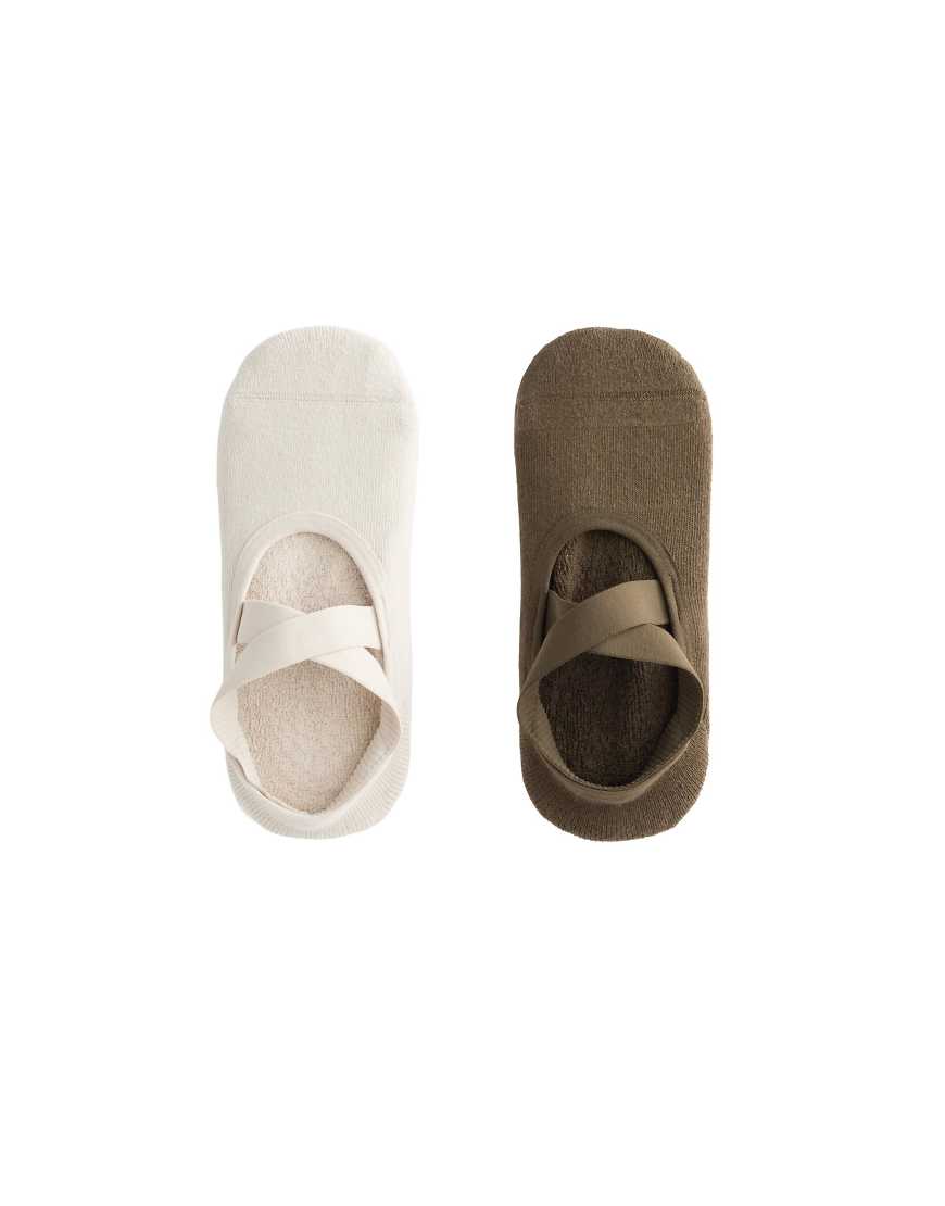OYSHO - 2er-Pack Yoga- und Pilates-Socken in Military-Khaki aus Baumwollmix mit überkreuzten Riemen-Grün von Oysho