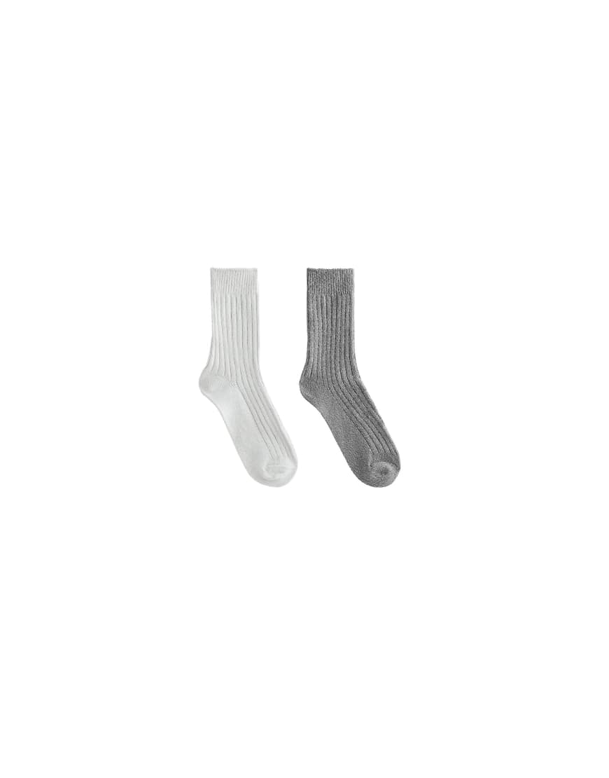 OYSHO - 2er-Pack klassische, gerippte Socken in meliertem Blassgrau von Oysho