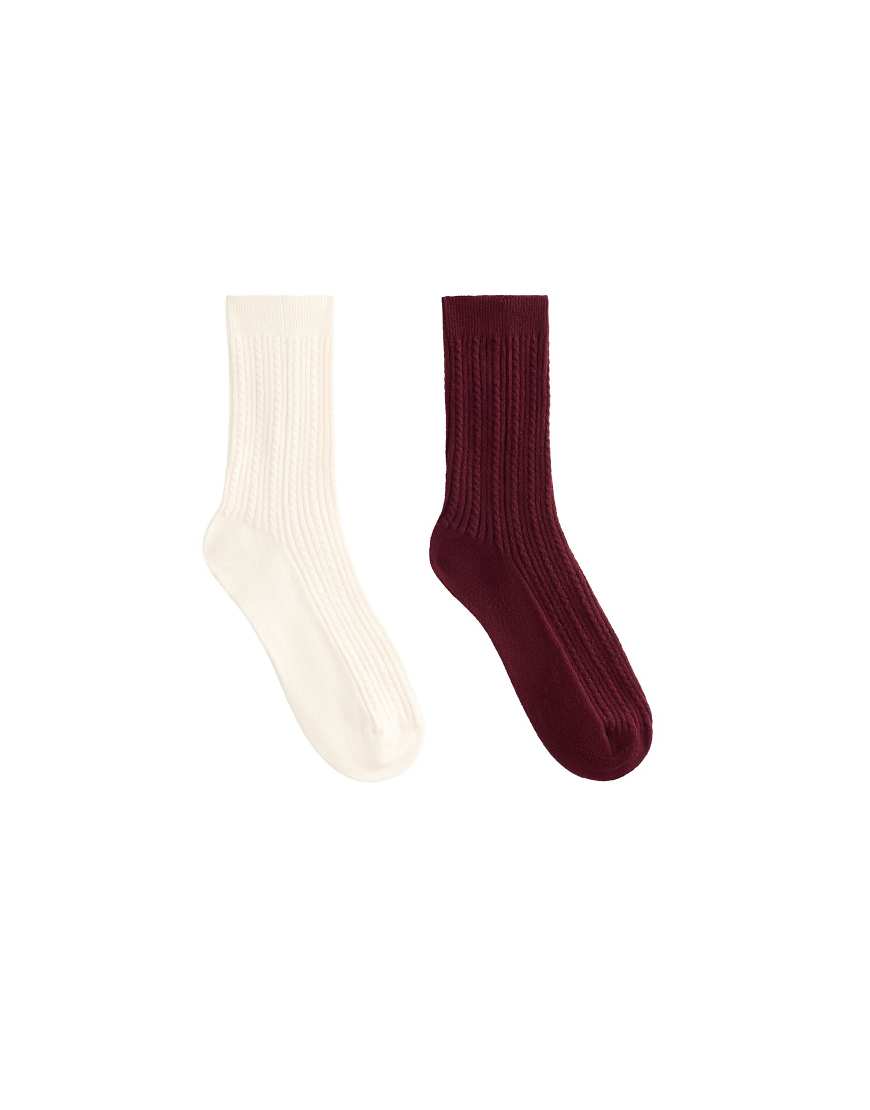 OYSHO - 2er-Pack klassische Aran-Socken in Kastanienbraun-Rot von Oysho