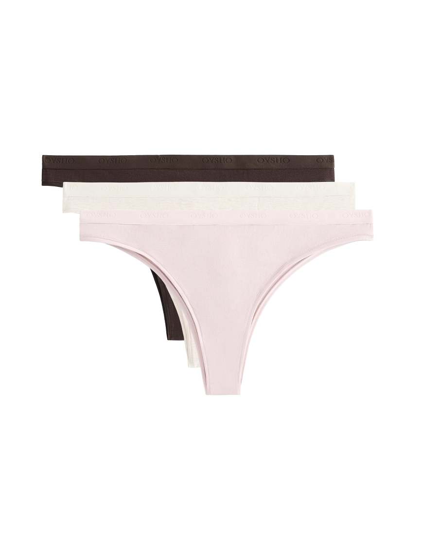 OYSHO - 3 Brazilian-Slips aus Baumwollmix in zartem Mauve mit Logo-Lila von Oysho