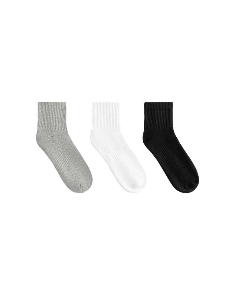 OYSHO - 3 Paar kurze Sportsocken aus Baumwollmix in meliertem Mittelgrau von Oysho