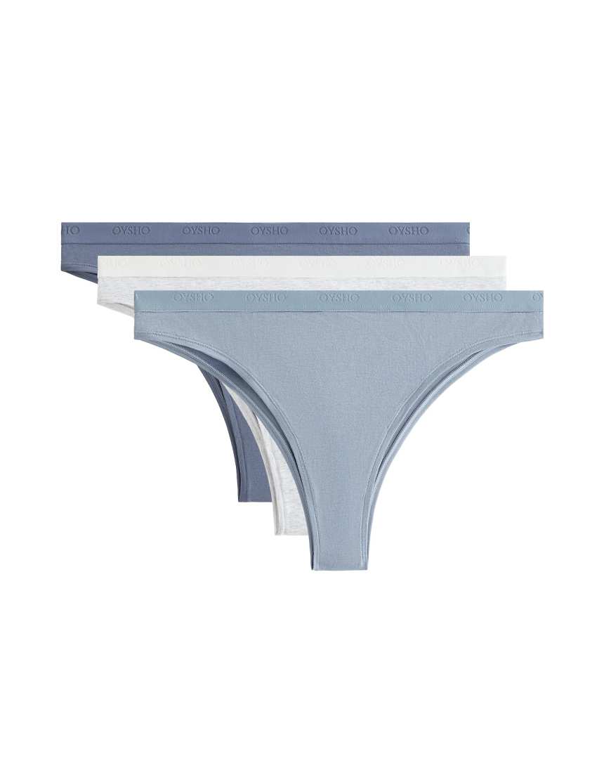 OYSHO - 3er-Pack brasilianische Slips aus Baumwollmix in Blau mit Logo von Oysho
