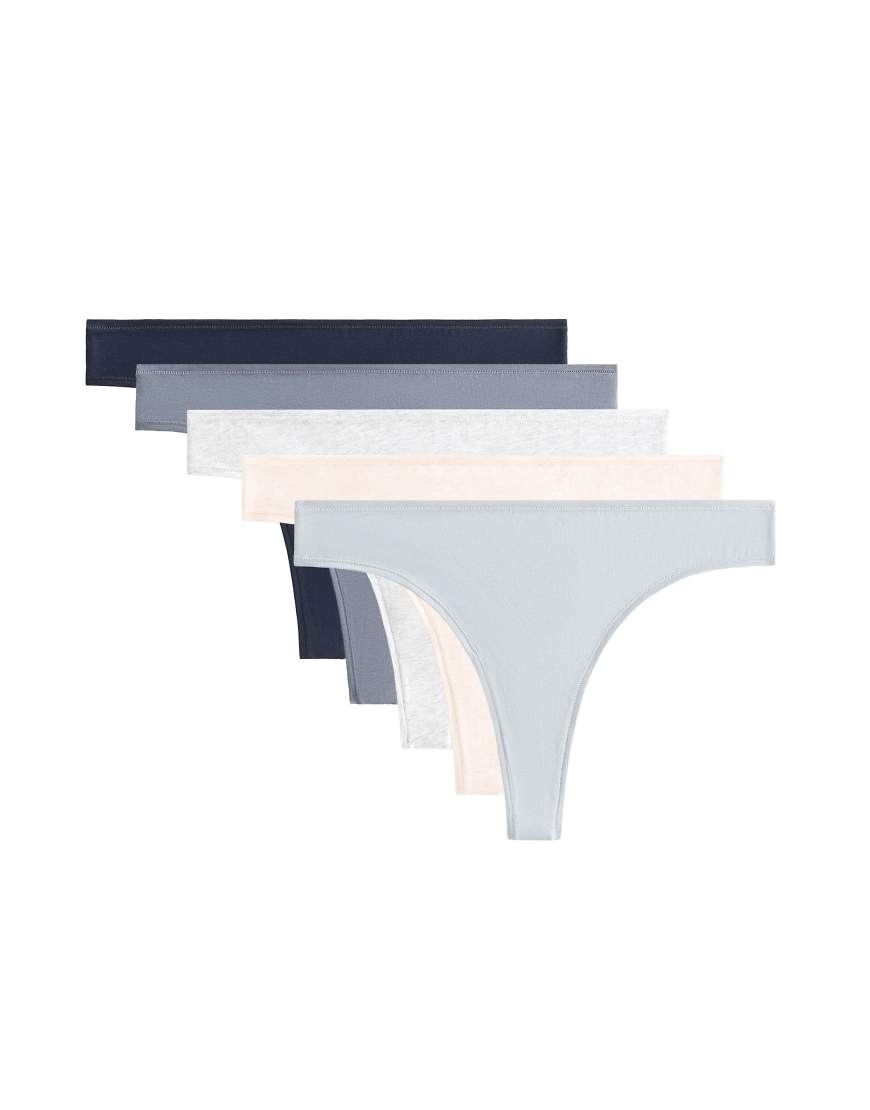 OYSHO - 5er-Pack Tanga-Slips aus Baumwollmischung in mittlerem Graublau von Oysho