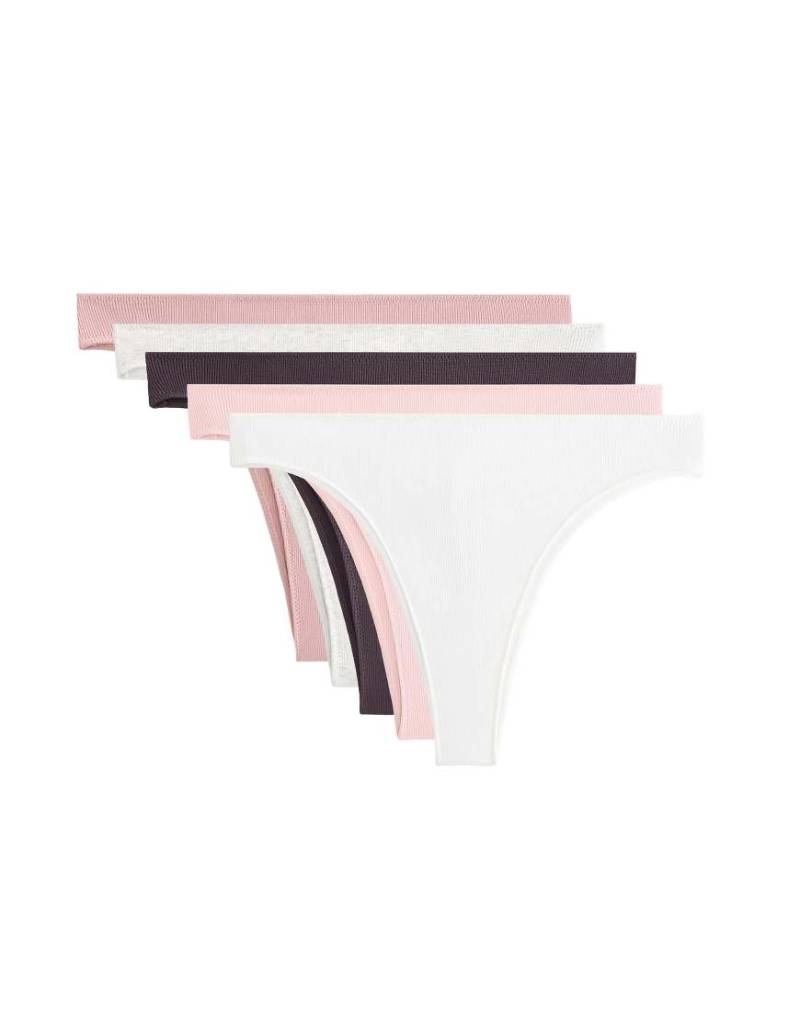 OYSHO - 5er-Pack gerippte Brazilian-Fit-Slips in Hellrosa aus Baumwollmix von Oysho