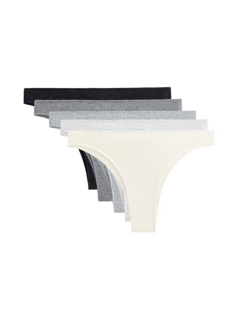 OYSHO - 5er-Pack gerippte Brazilian-Slips in grau meliert aus Baumwollmix von Oysho