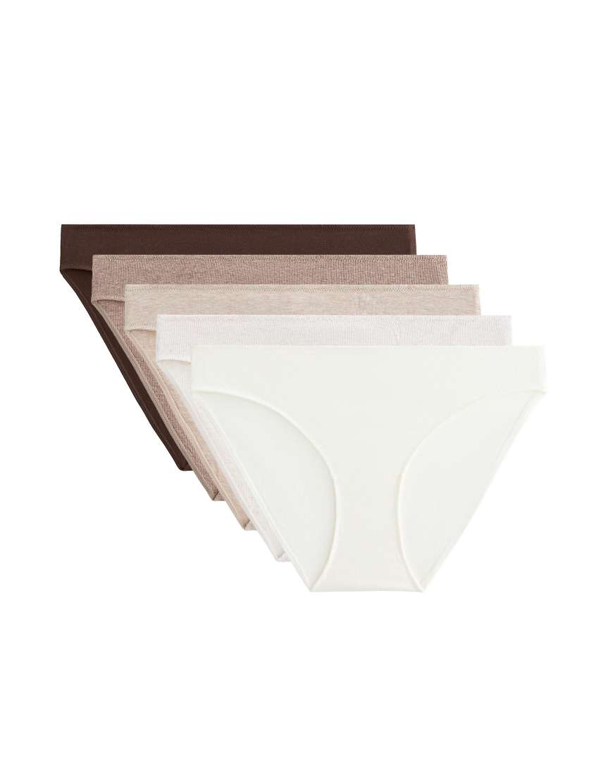 OYSHO - 5er-Pack gerippte klassische Slips in hellbraun meliert aus Baumwollmix-Brown von Oysho