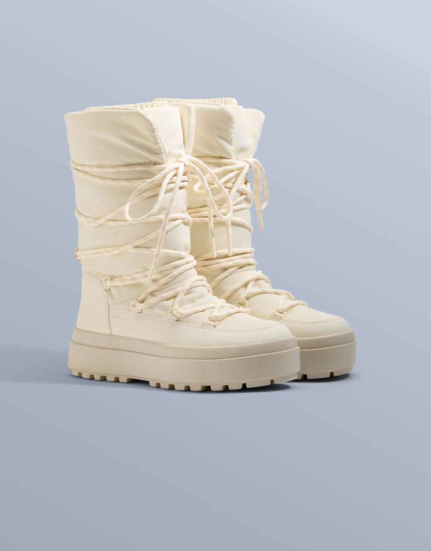 OYSHO - Après-Ski-Stiefel zum Schnüren aus Nylon in Ecru-Neutral von Oysho