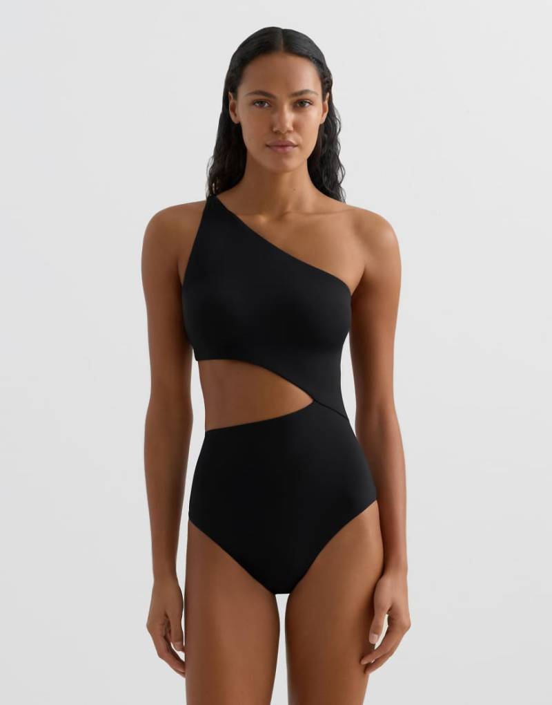 OYSHO - Asymmetrischer Trikini in Schwarz mit Schnürung von Oysho