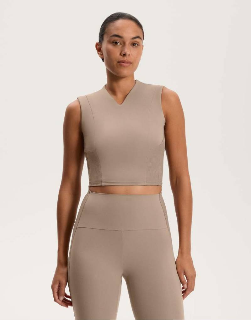 OYSHO - Comfortlux - Geripptes Tanktop in mittlerem Nerzbraun-Grau von Oysho