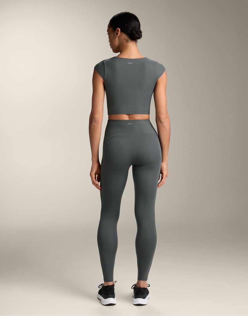 OYSHO - Comfortlux - Knöchellange, gerippte Leggings in Anthrazitgrau mit hohem Bund, 65 cm von Oysho