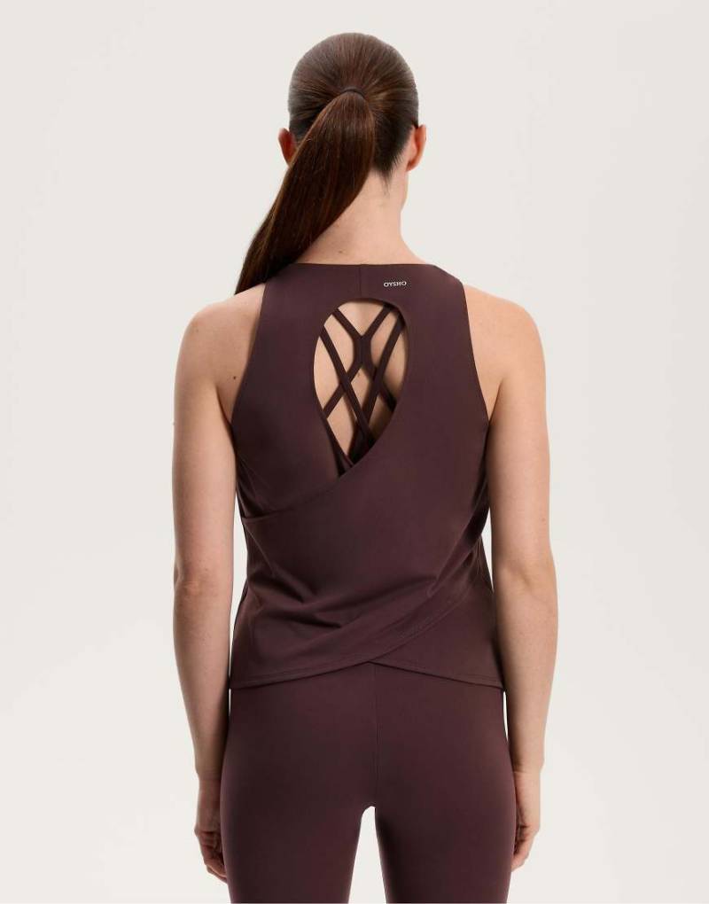 OYSHO - Comfortlux - T-Shirt in Braun mit überkreuztem Design am Rücken-Brown von Oysho