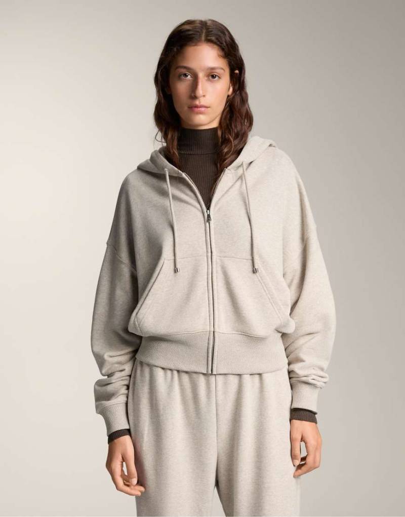 OYSHO - Cropped Kapuzenjacke mit Baumwolle in Beige-Neutral von OYSHO