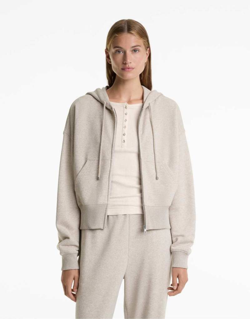 OYSHO - Cropped Kapuzenjacke mit Baumwolle in Beige-Neutral von Oysho