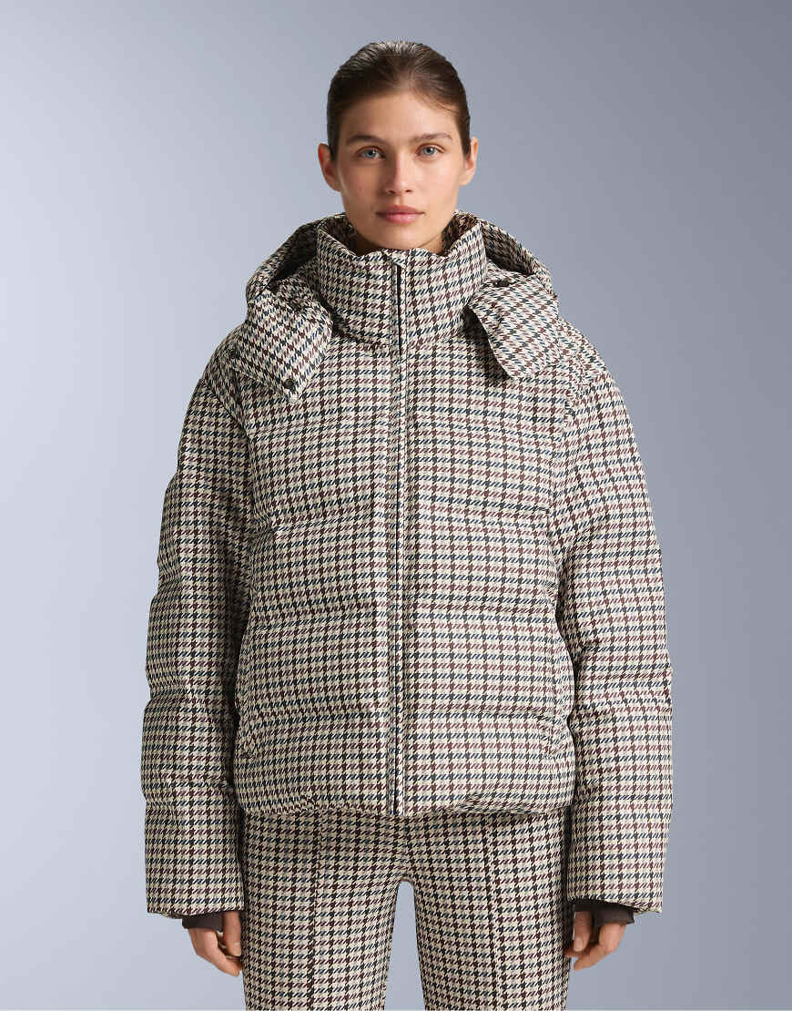 OYSHO - Down By Minardi Piume Company Ski 10k - Wattierte, gemusterte Cropped-Skijacke in Hellrosa von Oysho