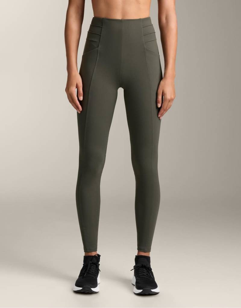OYSHO - Evermove - Knöchellange Leggings in Grün mit hohem Bund in Knitter-Optik von OYSHO