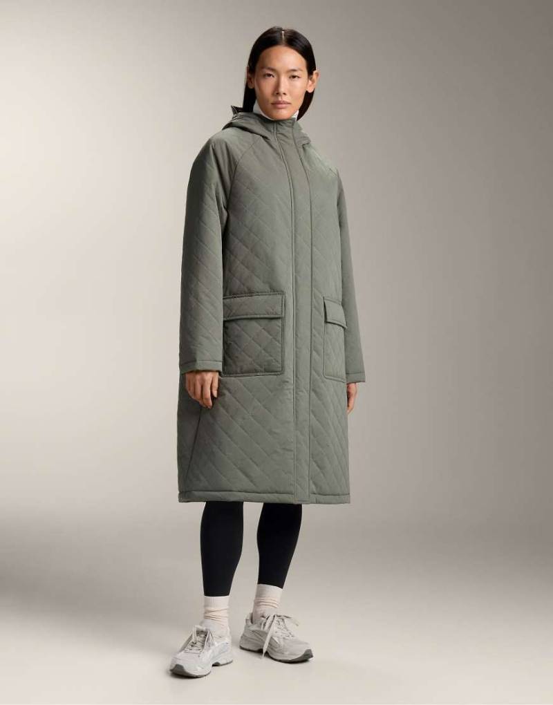 OYSHO - Fellex Aerogel 3k - Wasserdichte, lange, wattierte Jacke in dunklem Khaki-Grün von Oysho