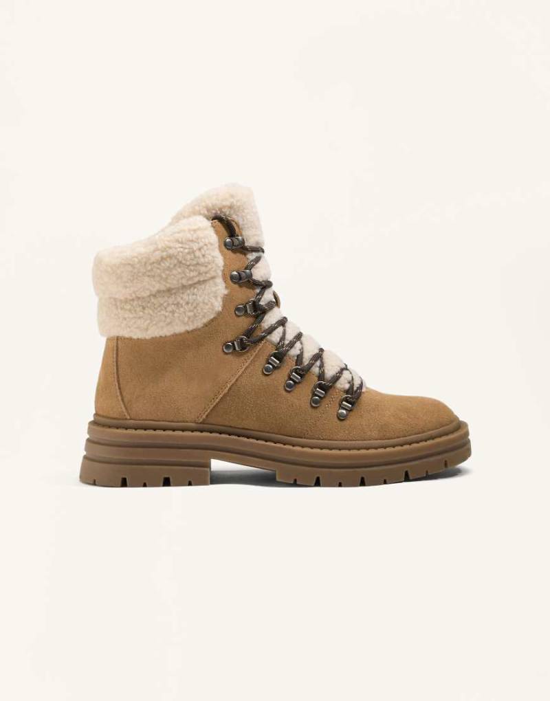 OYSHO - Geschnürte Ankle-Boots aus Spaltleder in Toastbraun-Brown von Oysho