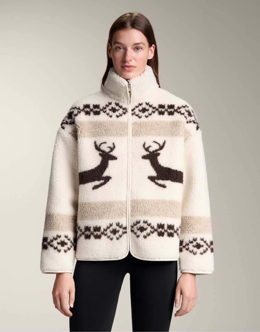 OYSHO - Hochgeschlossene Jacke aus Lammfellimitat in Ecru mit Rehmotiven-Neutral von Oysho