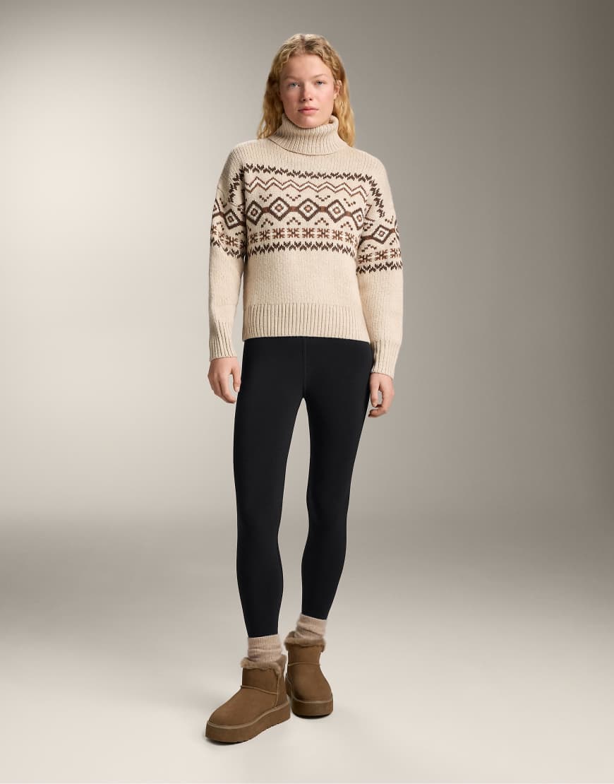 OYSHO - Hochgeschlossener Jacquard-Strickpullover aus 10% Wolle in Steinbeige-Grau von Oysho