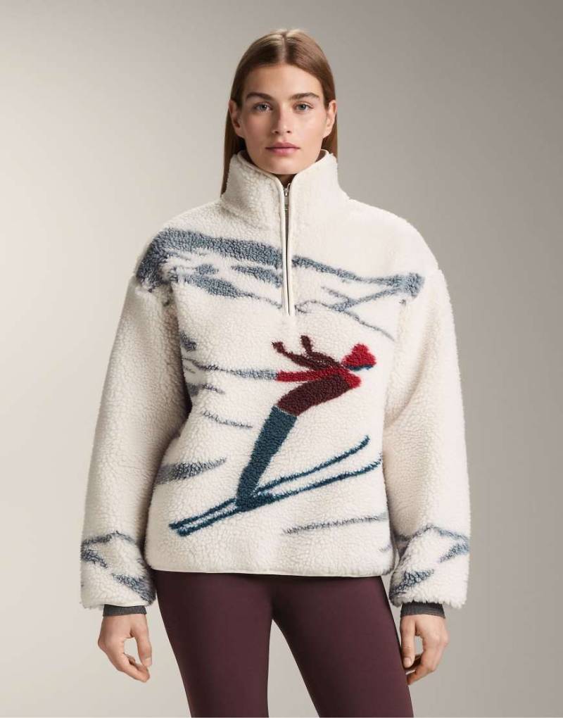 OYSHO - Jacke aus Lammfellimitat in Ecru mit kurzem Reißverschluss und Skifahrer-Motiv-Neutral von OYSHO