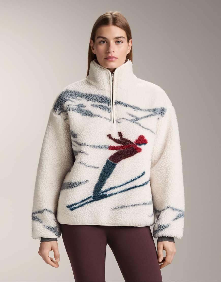 OYSHO - Jacke aus Lammfellimitat in Ecru mit kurzem Reißverschluss und Skifahrer-Motiv-Neutral von Oysho