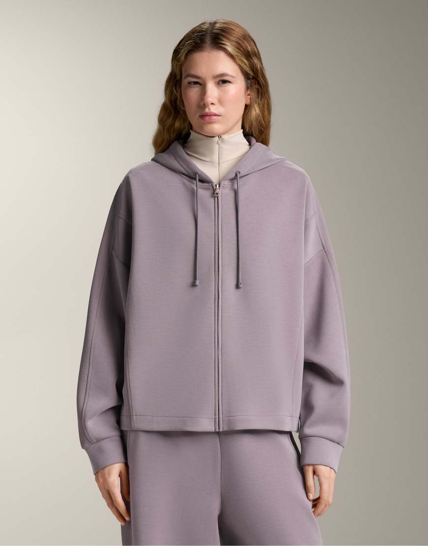 OYSHO - Jacke aus angerautem Modal in Lila mit gerippten Details und Kapuze von Oysho