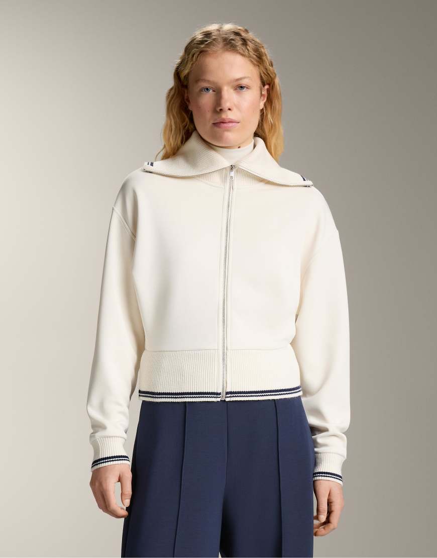 OYSHO - Jacke in Ecru mit Modal, Strickdetails und Paspelierung-Neutral von Oysho