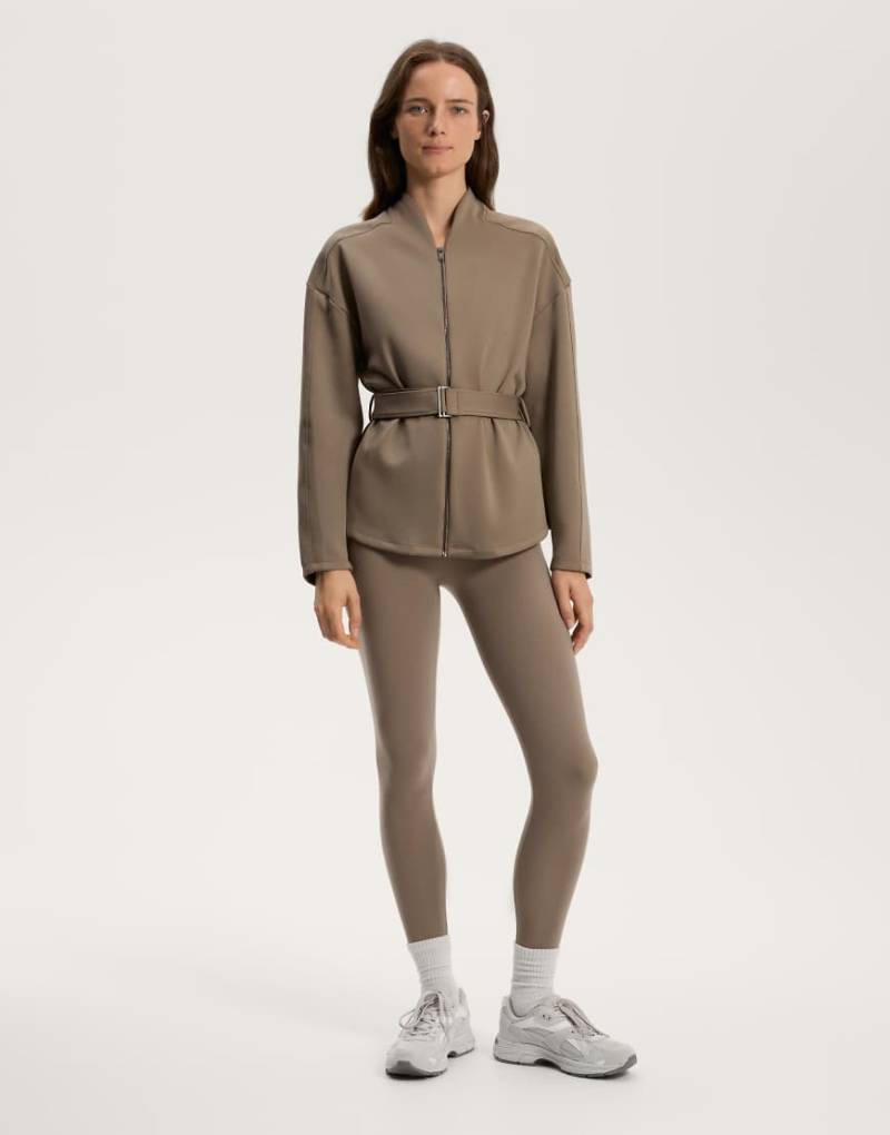 OYSHO - Jacke in Mokkabraun mit Neoprenoptik und Gürtel-Brown von Oysho