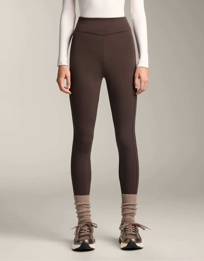 OYSHO - Knöchellange, warme Leggings in Braun mit Taschen und hohem Bund, 70 cm Schrittlänge-Brown von Oysho