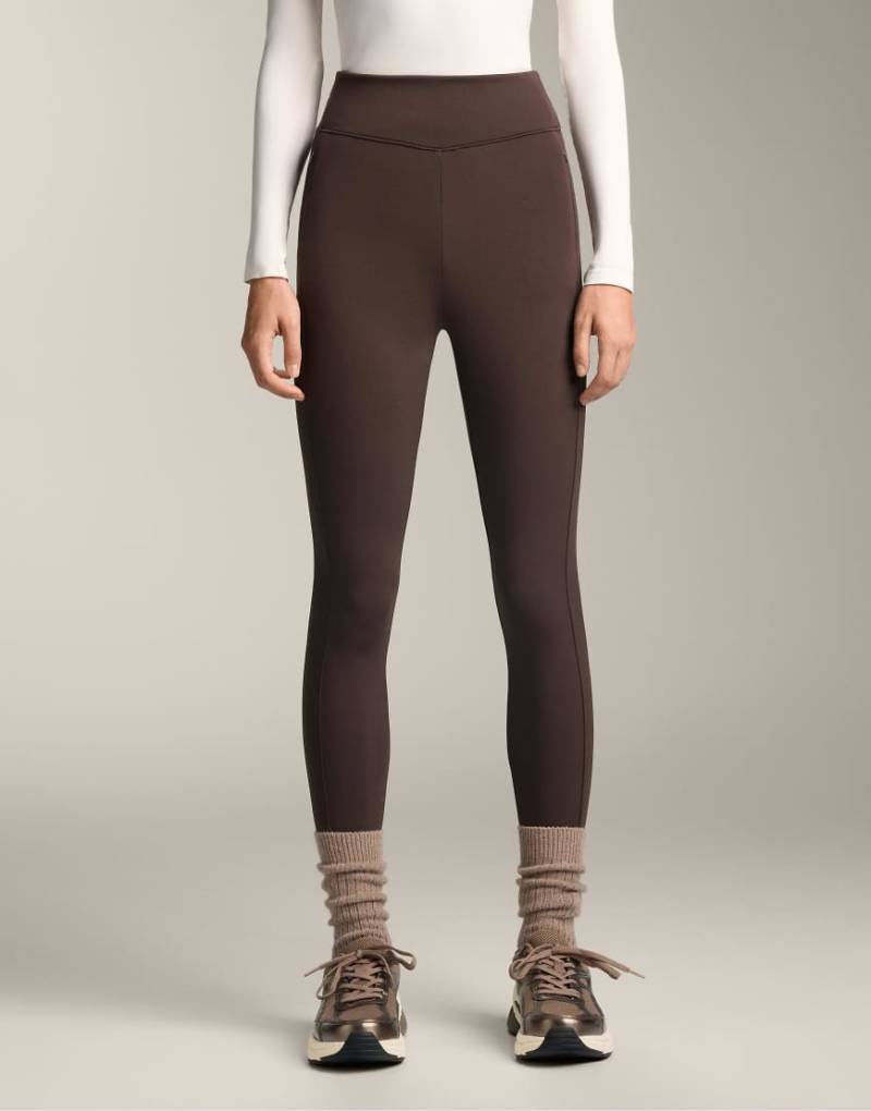 OYSHO - Knöchellange, warme Leggings in Braun mit Taschen und hohem Bund, 70 cm Schrittlänge-Brown von Oysho