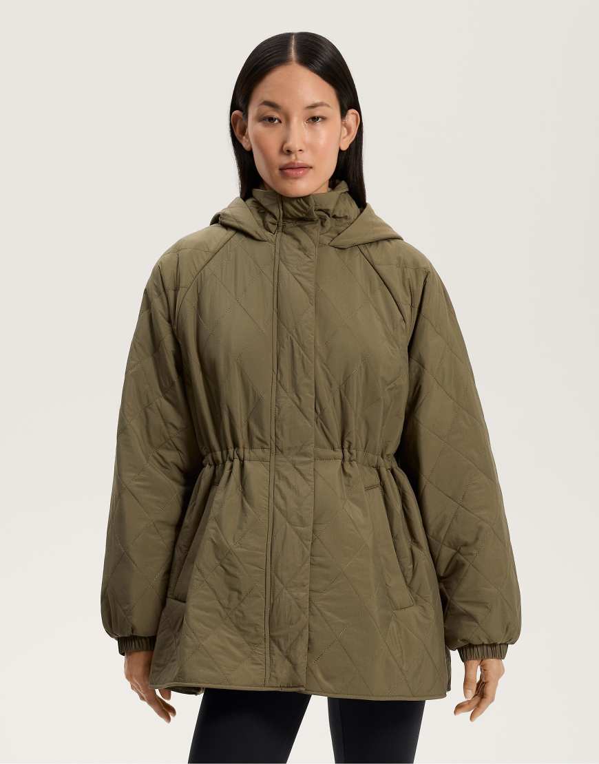 OYSHO - Lange, wattierte Fellex Aerogel-Jacke in Military-Khaki-Grün von Oysho