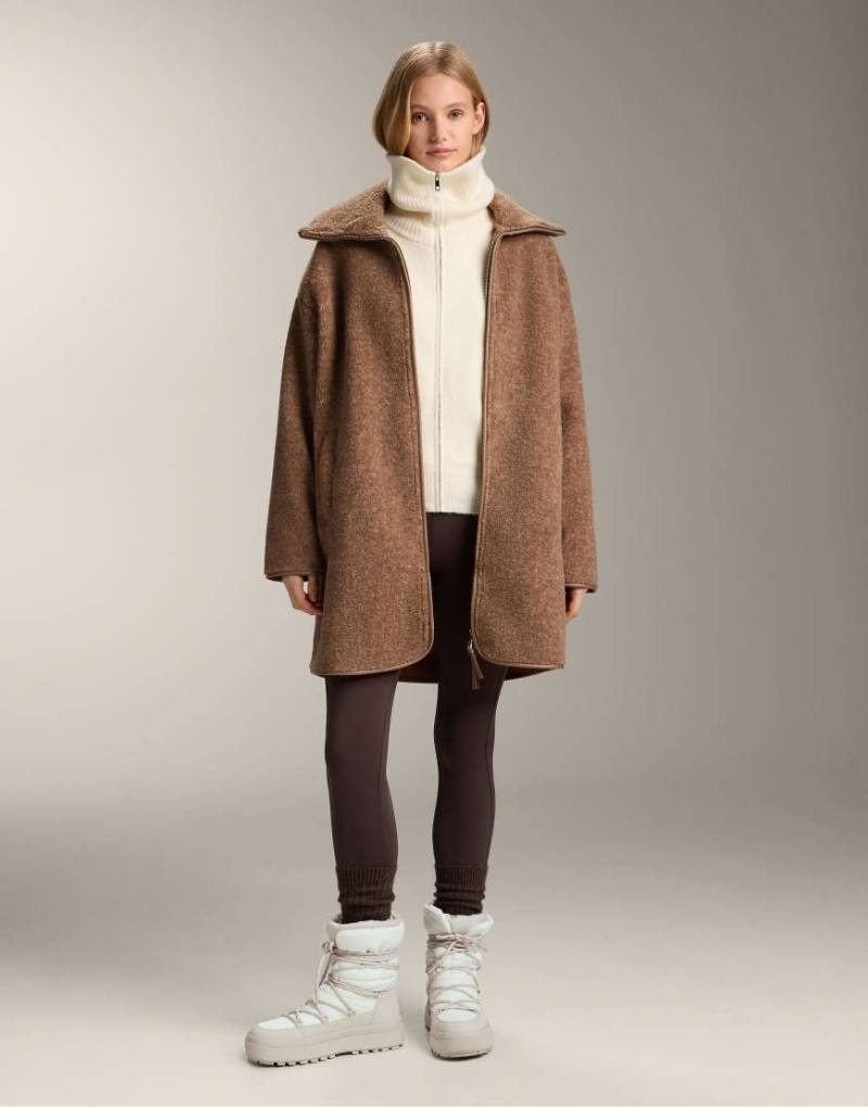 OYSHO - Lange Jacke aus Lammfellimitat in Hellbraun meliert-Brown von Oysho