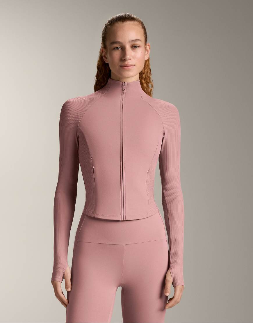 OYSHO - Leichte, warme, gerippte Jacke aus Funktionsmaterial in Hellrosa von OYSHO