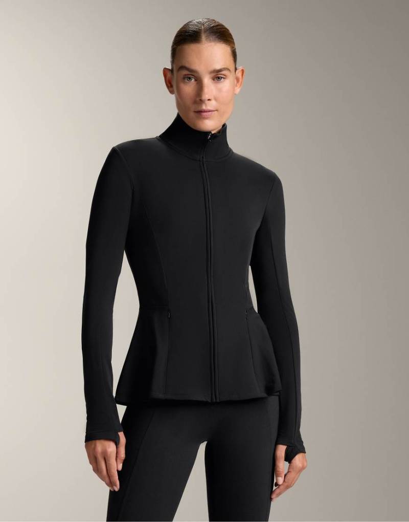 OYSHO - Leichte, warme Jacke aus Funktionsstoff in Schwarz mit Schößchen von Oysho