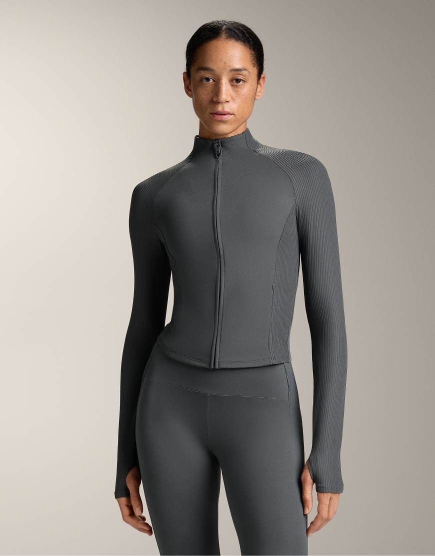 OYSHO - Leichte, warme Jacke aus geripptem Funktionsmaterial in Anthrazit-Grau von OYSHO