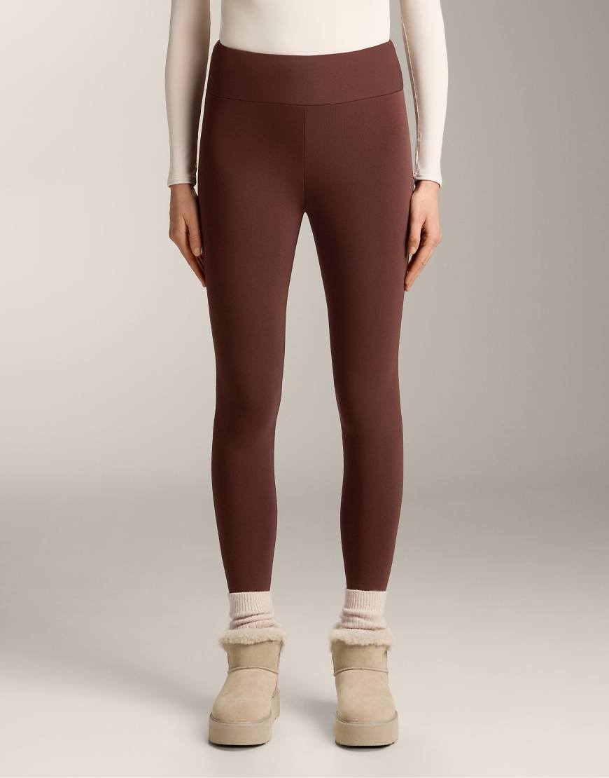 OYSHO - Nahtlose, ultrawarme, knöchellange Leggings in Burgunderrot mit hohem Bund, 70 cm Schrittlänge von Oysho