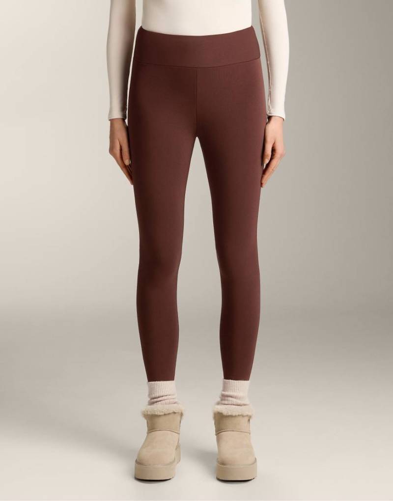 OYSHO - Nahtlose, ultrawarme, knöchellange Leggings in Burgunderrot mit hohem Bund, 70 cm Schrittlänge von OYSHO