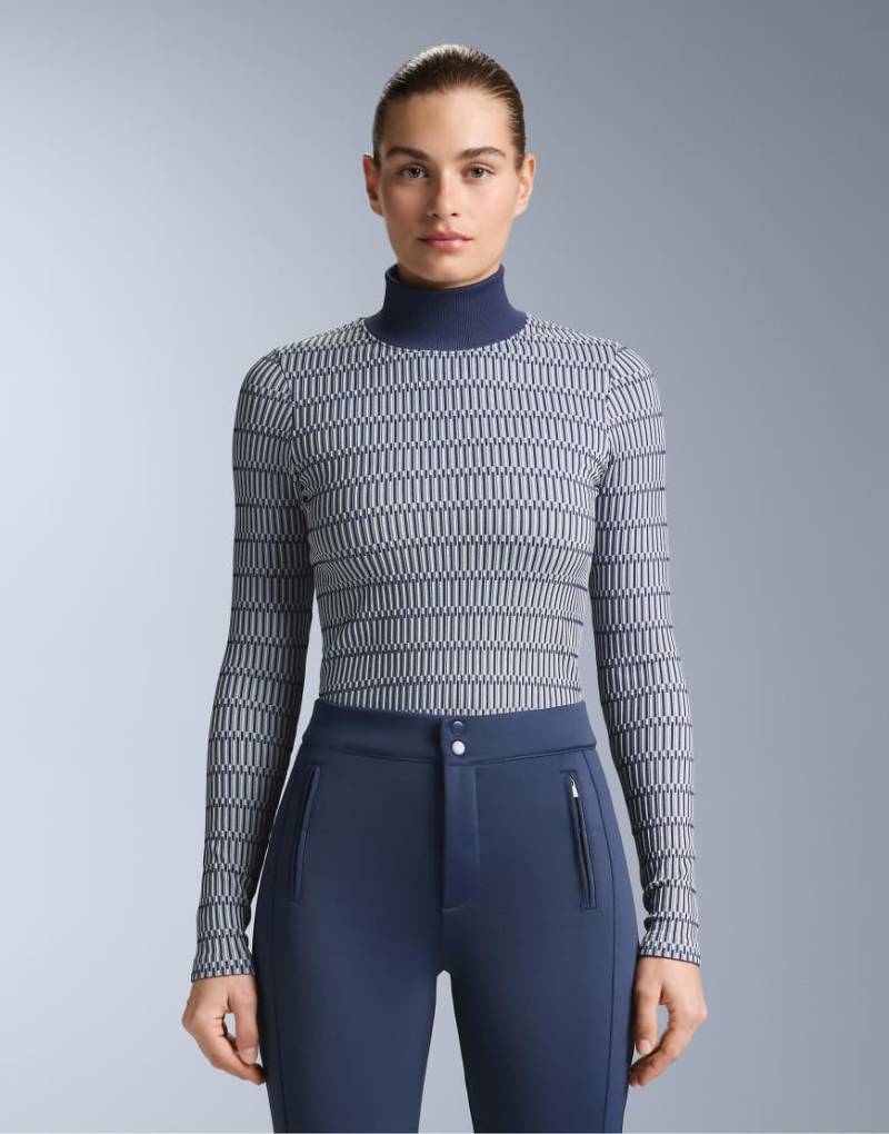 OYSHO - Nahtloses Thermo-Baselayer-T-Shirt in Marineblau mit geometrischem Muster von OYSHO