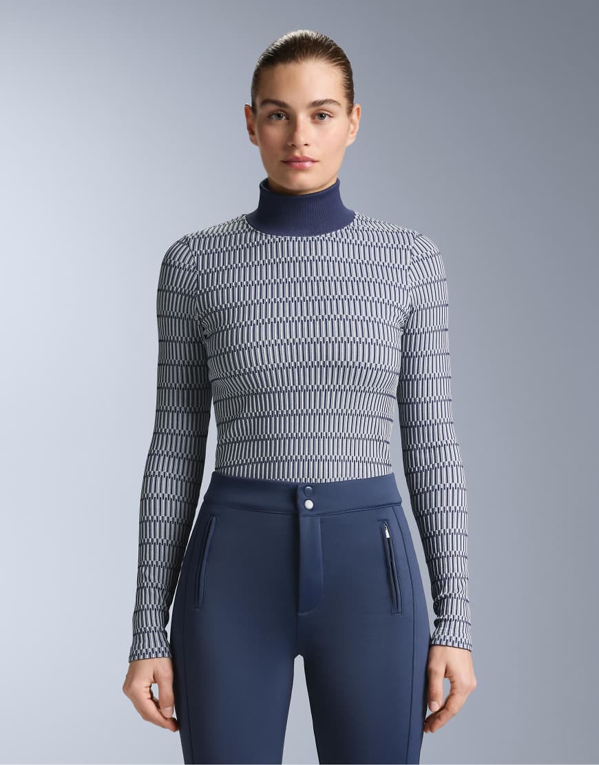 OYSHO - Nahtloses Thermo-Baselayer-T-Shirt in Marineblau mit geometrischem Muster von OYSHO