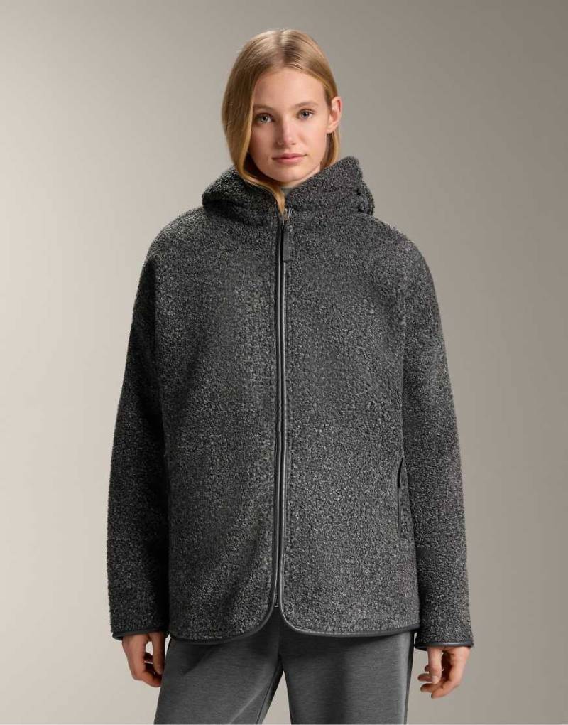 OYSHO - Oversize-Jacke aus Lammfellimitat in Dunkelgrau meliert mit Kapuze mit Kunstpelzfutter von OYSHO