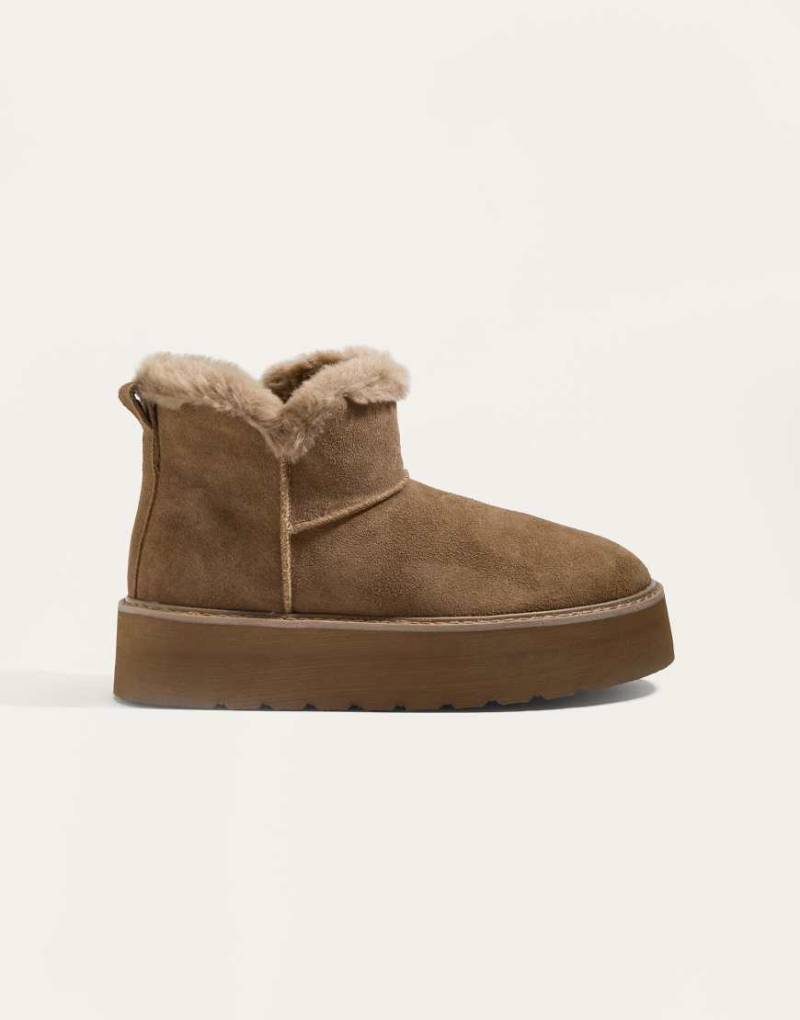 OYSHO - Plateaustiefel aus Leder in Maulwurfbraun-Neutral von OYSHO