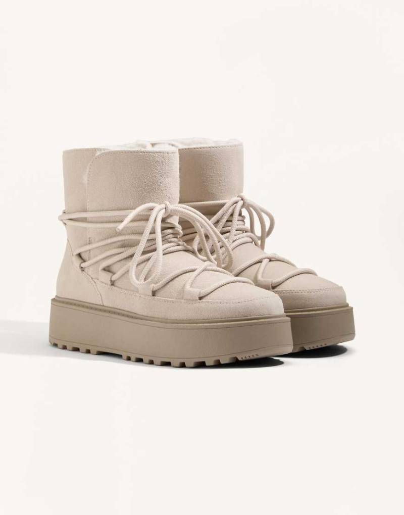 OYSHO - Stiefel aus Spaltleder in Beige mit Schuhzunge und Plateausohle-Neutral OYSHO - Stiefel aus Spaltleder in Beige mit Schuhzunge und Plateausohle-Neutral von Oysho