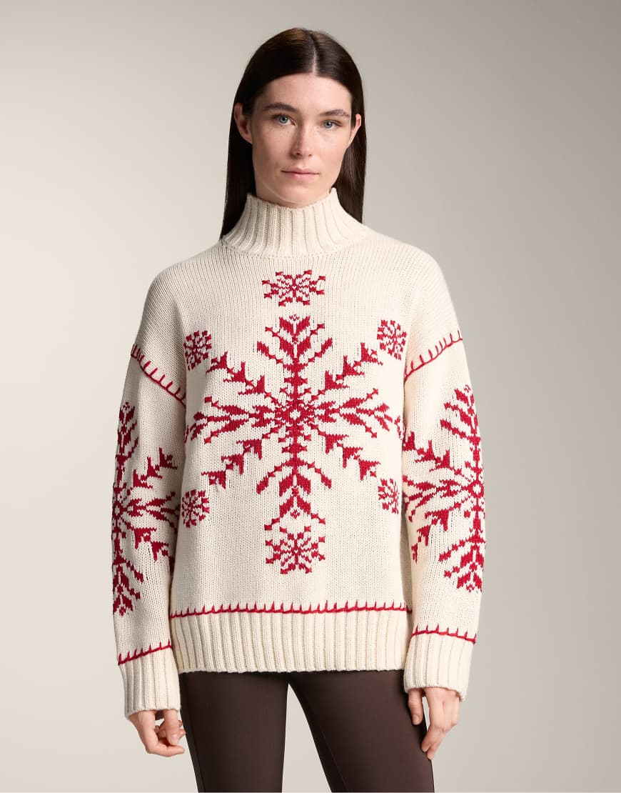 OYSHO - Strickpullover in Ecru mit gesticktem Schneeflockenmuster-Neutral von Oysho