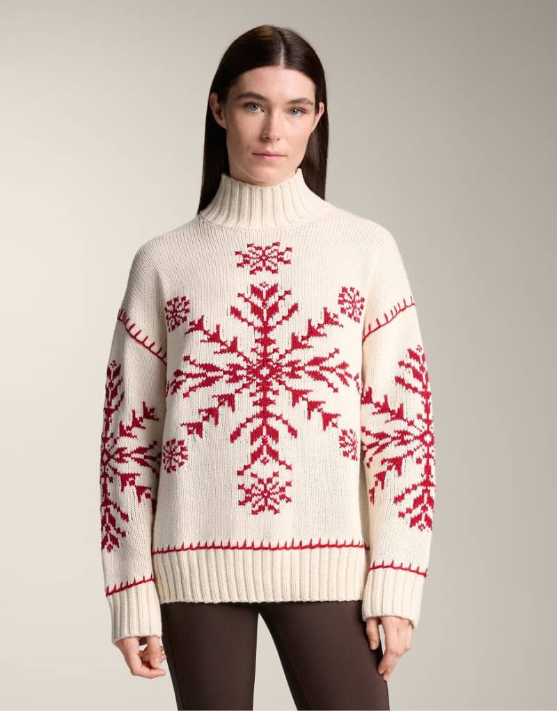 OYSHO - Strickpullover in Ecru mit gesticktem Schneeflockenmuster-Neutral von Oysho