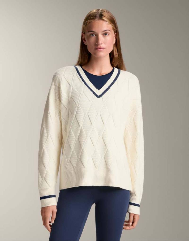 OYSHO - Strukturierter Pullover aus Strick in Ecru mit Rautenmuster und V-Ausschnitt-Neutral von Oysho