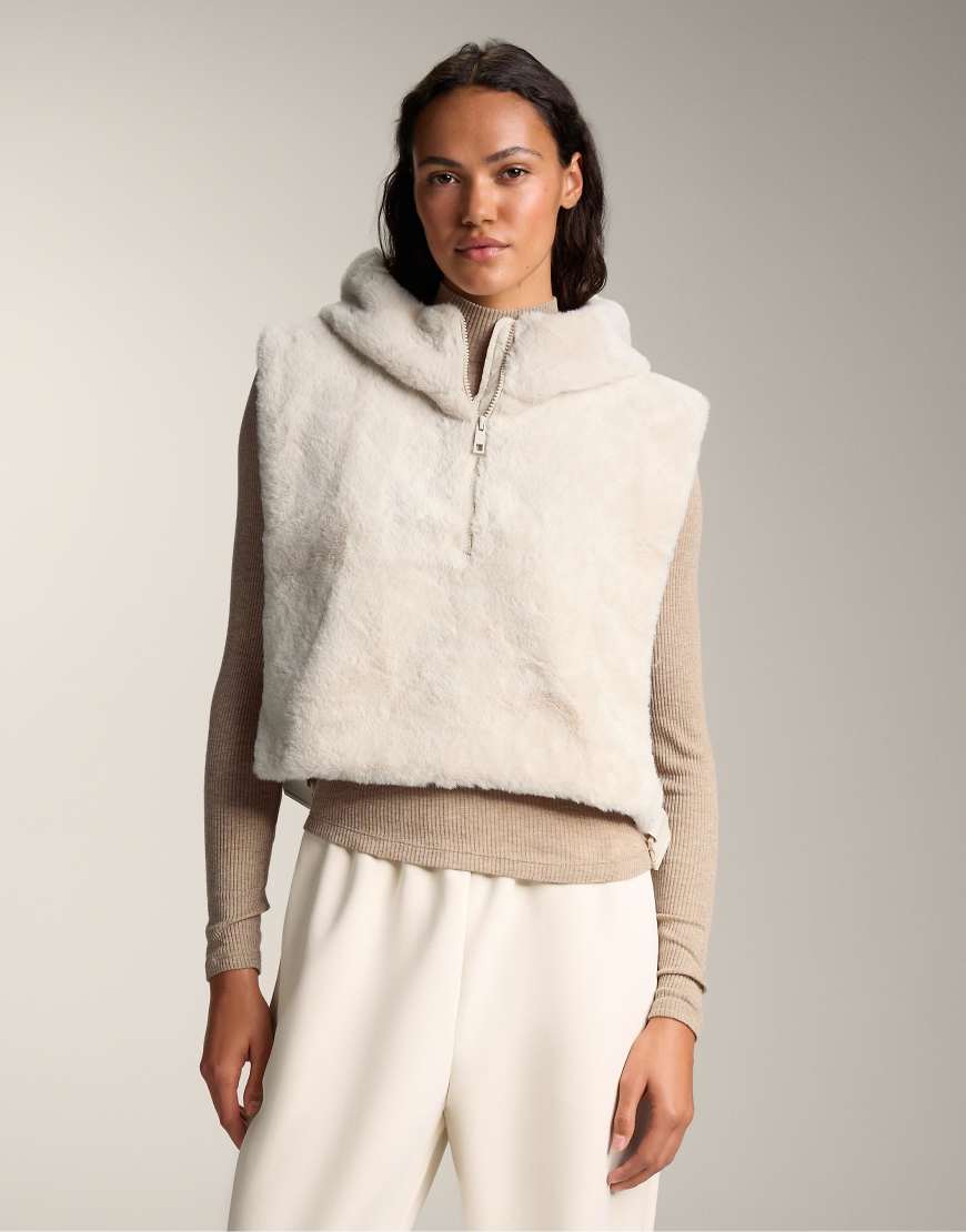 OYSHO - Weste aus Kunstpelz in Steinbeige mit Kapuze-Grau von Oysho