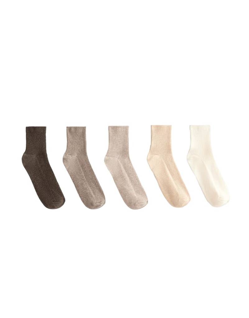 Oysho - 5 Paar Kurze Socken in meliertem Sand mit Baumwollanteil-Braun von Oysho