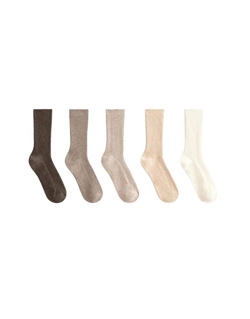 Oysho - 5 Paar klassische Socken in meliertem Sand mit Baumwollanteil-Braun von Oysho