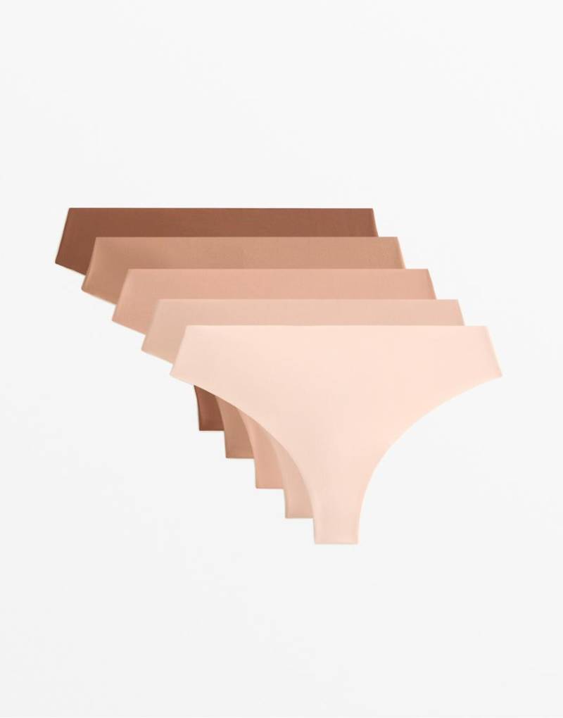 Oysho - 5er-Pack nahtlose Tangas aus elastischem Polyamid-Mix in Beige-Neutral von Oysho