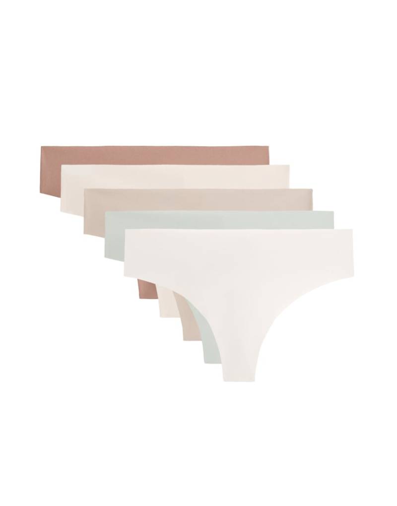 Oysho - 5er-Pack nahtlose Tangas aus elastischem Polyamid-Mix in Beige-Neutral von Oysho